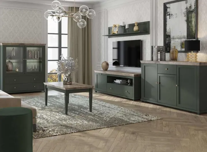 Vetrinetta 126x138h cm 2 ante 2 cassetti verde quercia Texel