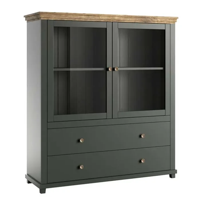 Vetrinetta 126x138h cm 2 ante 2 cassetti verde quercia Texel