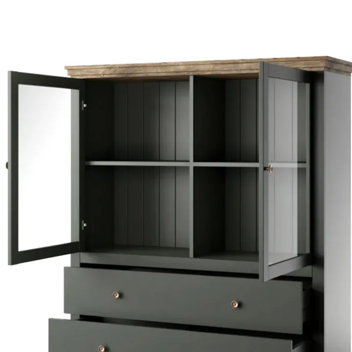 Vetrinetta 126x138h cm 2 ante 2 cassetti verde quercia Texel