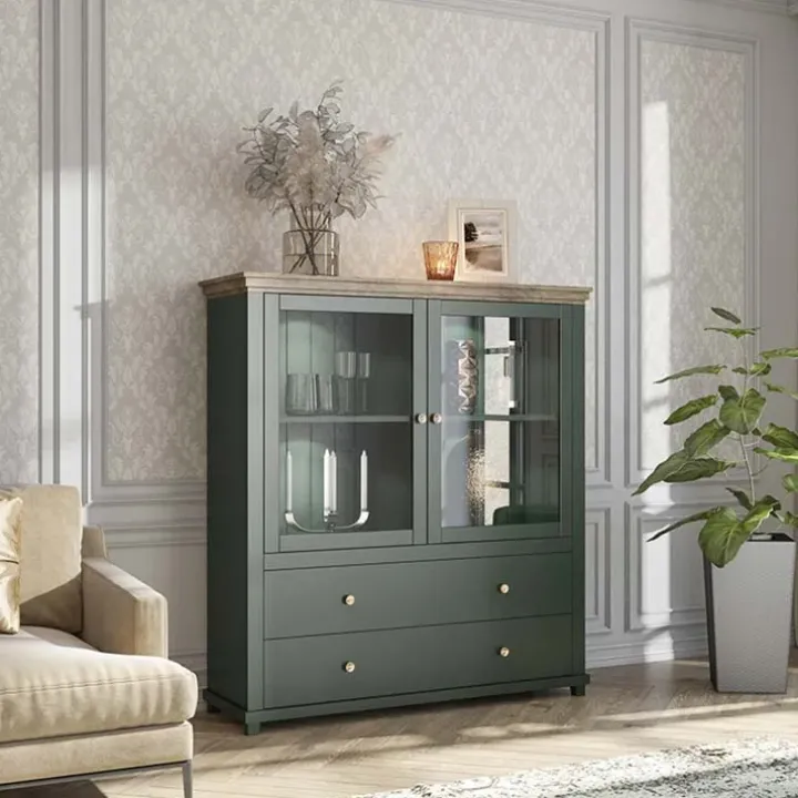 Vetrinetta 126x138h cm 2 ante 2 cassetti verde quercia Texel
