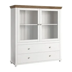 Vetrinetta 126x138h cm 2 ante 2 cassetti bianco frassinato rovere Texel