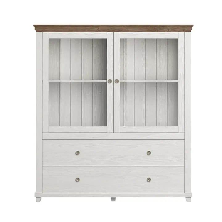 Vetrinetta 126x138h cm 2 ante 2 cassetti bianco frassinato rovere Texel