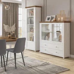 Vetrinetta 126x138h cm 2 ante 2 cassetti bianco frassinato rovere Texel