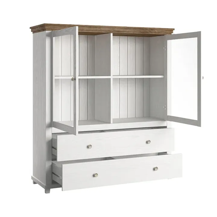 Vetrinetta 126x138h cm 2 ante 2 cassetti bianco frassinato rovere Texel