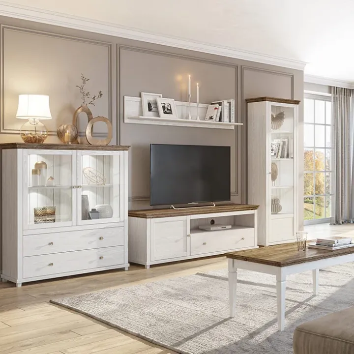 Vetrinetta 126x138h cm 2 ante 2 cassetti bianco frassinato rovere Texel