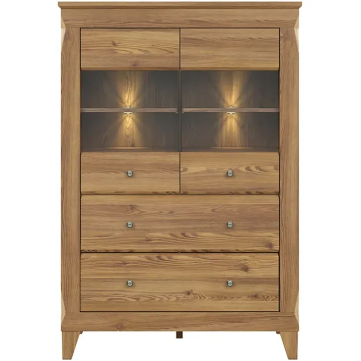 Vetrinetta 102x151h cm 2 ante 4 cassetti rovere scuro Lucca