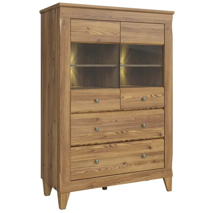 Vetrinetta 102x151h cm 2 ante 4 cassetti rovere scuro Lucca