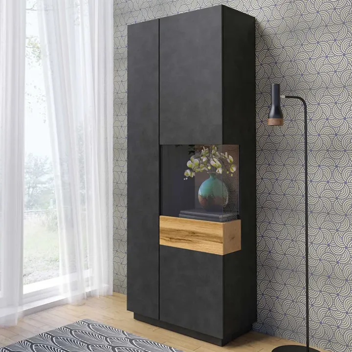 Vetrinetta 80x207h cm 2 ante destra antracite rovere Bahama