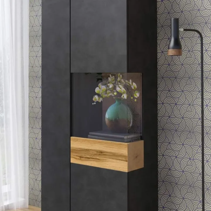 Vetrinetta 80x207h cm 2 ante destra antracite rovere Bahama