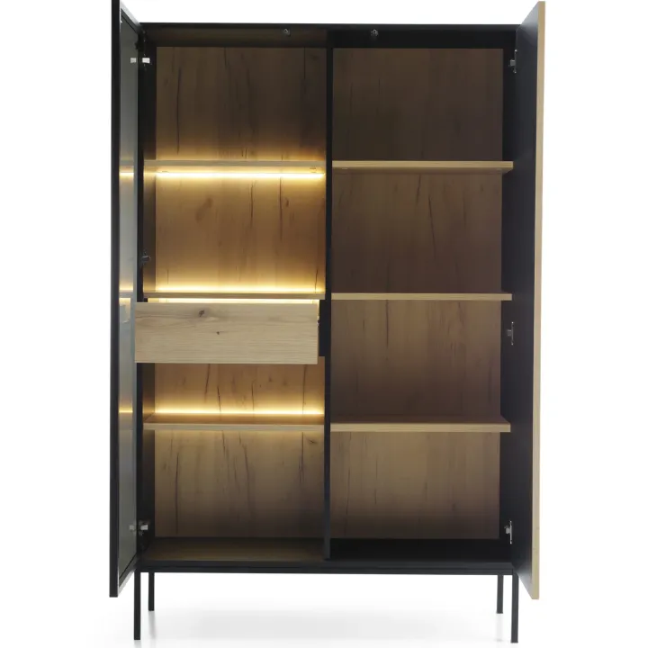 Vetrinetta 104x166h cm 2 ante moderna nero rovere antico cannettato Bali