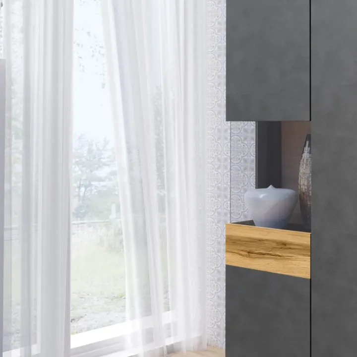 Vetrinetta 80x207h cm 2 ante sinistra moderna antracite rovere Bahama