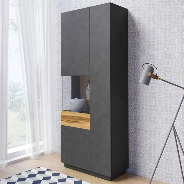 Vetrinetta 80x207h cm 2 ante sinistra moderna antracite rovere Bahama