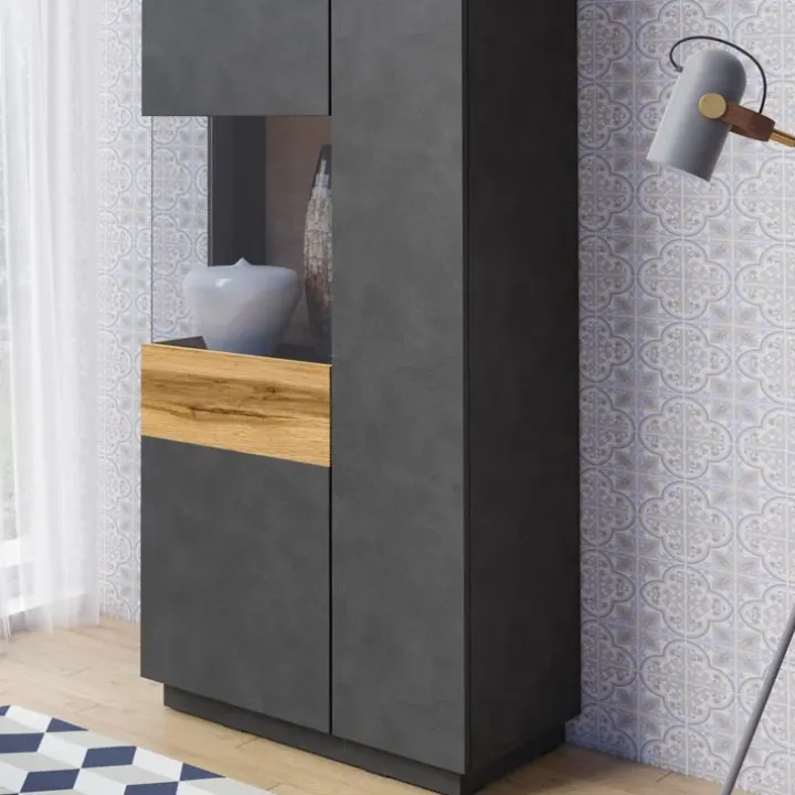 Vetrinetta 80x207h cm 2 ante sinistra moderna antracite rovere Bahama