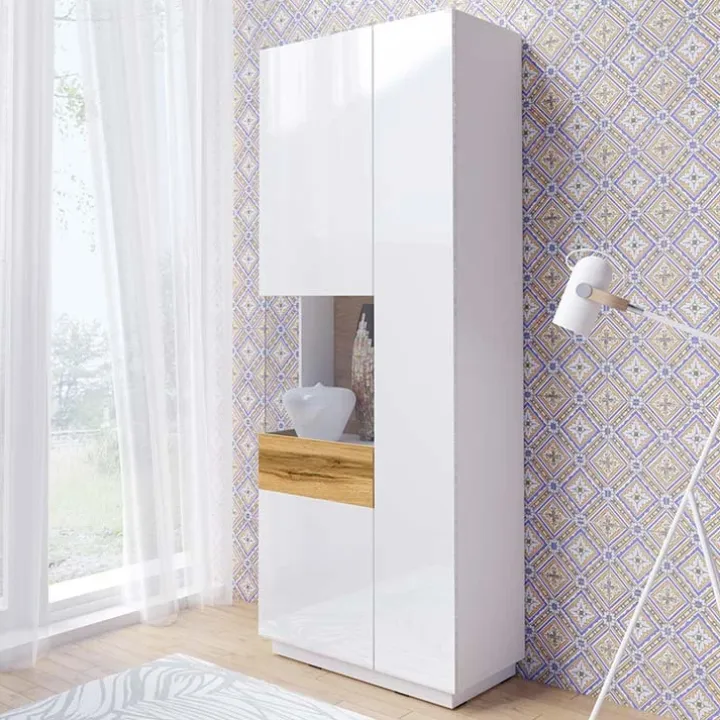 Vetrinetta 80x207h cm 2 ante sinistra bianco lucido rovere Bahama