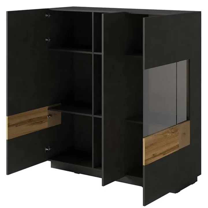 Vetrinetta 130x139h cm 3 ante soggiorno antracite rovere Bahama