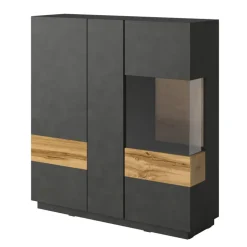 Vetrinetta 130x139h cm 3 ante soggiorno antracite rovere Bahama