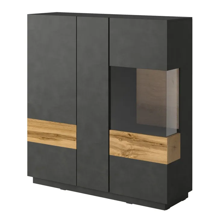 Vetrinetta 130x139h cm 3 ante soggiorno antracite rovere Bahama