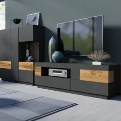 Vetrinetta 130x139h cm 3 ante soggiorno antracite rovere Bahama