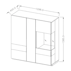Vetrinetta 130x139h cm 3 ante soggiorno antracite rovere Bahama