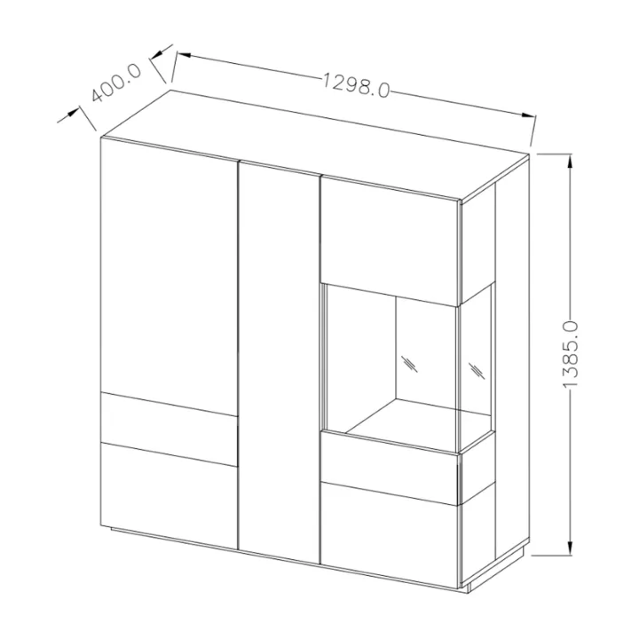 Vetrinetta 130x139h cm 3 ante soggiorno antracite rovere Bahama