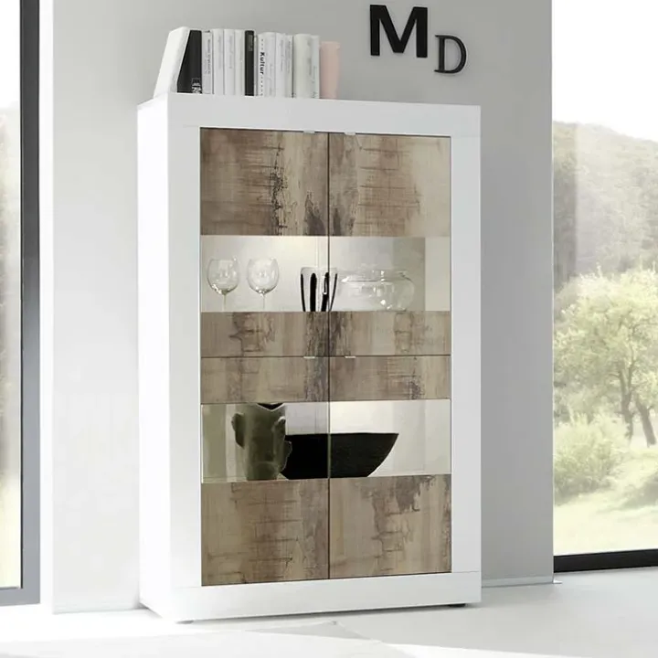 Vetrinetta 102x162h cm 4 ante soggiorno bianco lucido pero Eternity