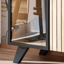 Vetrinetta 70x192h cm 2 ante soggiorno moderna noce con stampa nera Mendes