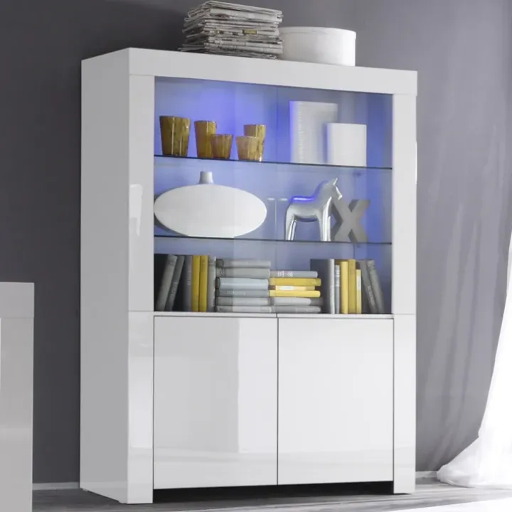 Vetrinetta 123x170h cm 2 ante soggiorno bianco lucido Essential