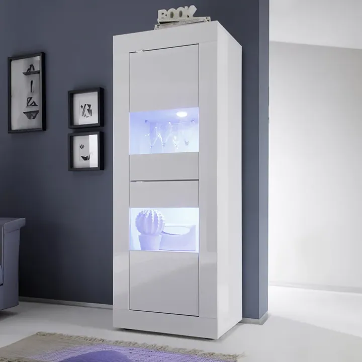 Vetrinetta 61x161h cm 2 ante soggiorno moderna bianco lucido Eternity