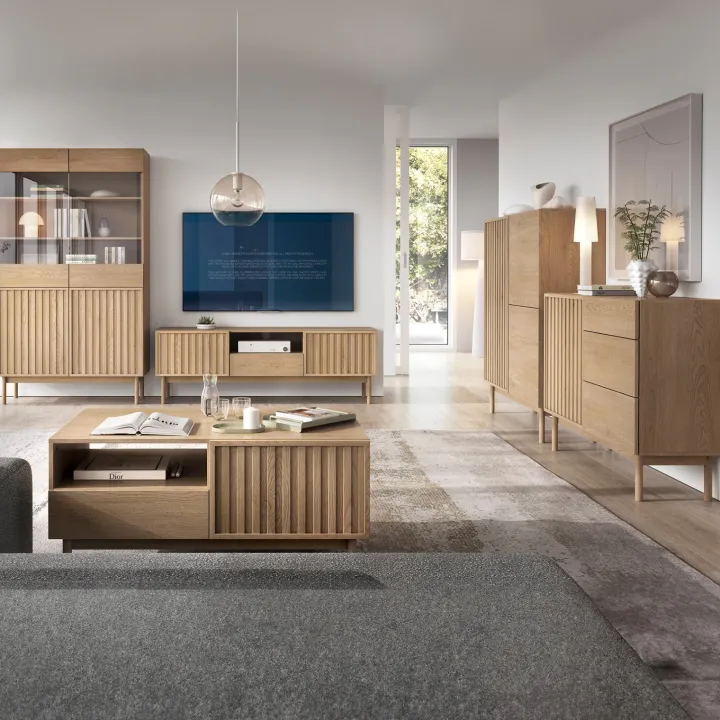 Vetrinetta 106x183h cm design cannettato rovere Colby