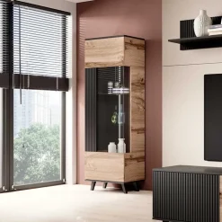 Vetrinetta 60x182h cm moderna industrial rovere nero Nandina