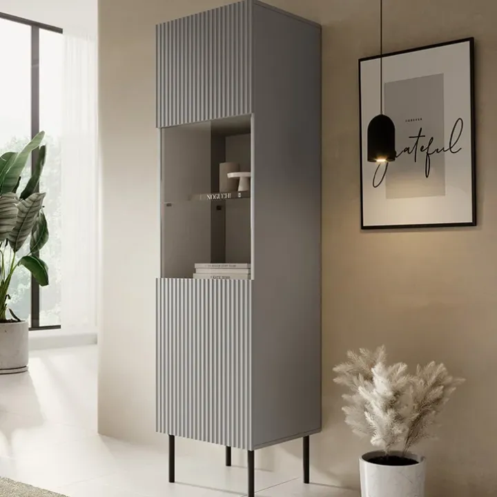 Vetrinetta 50x180h cm moderna soggiorno grigio chiaro nero Cadice